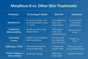How Often Can I have Morpheus 8? 2 Table to show benefits of Morpheus 8 Tyne and Wear compared to other skin treatments